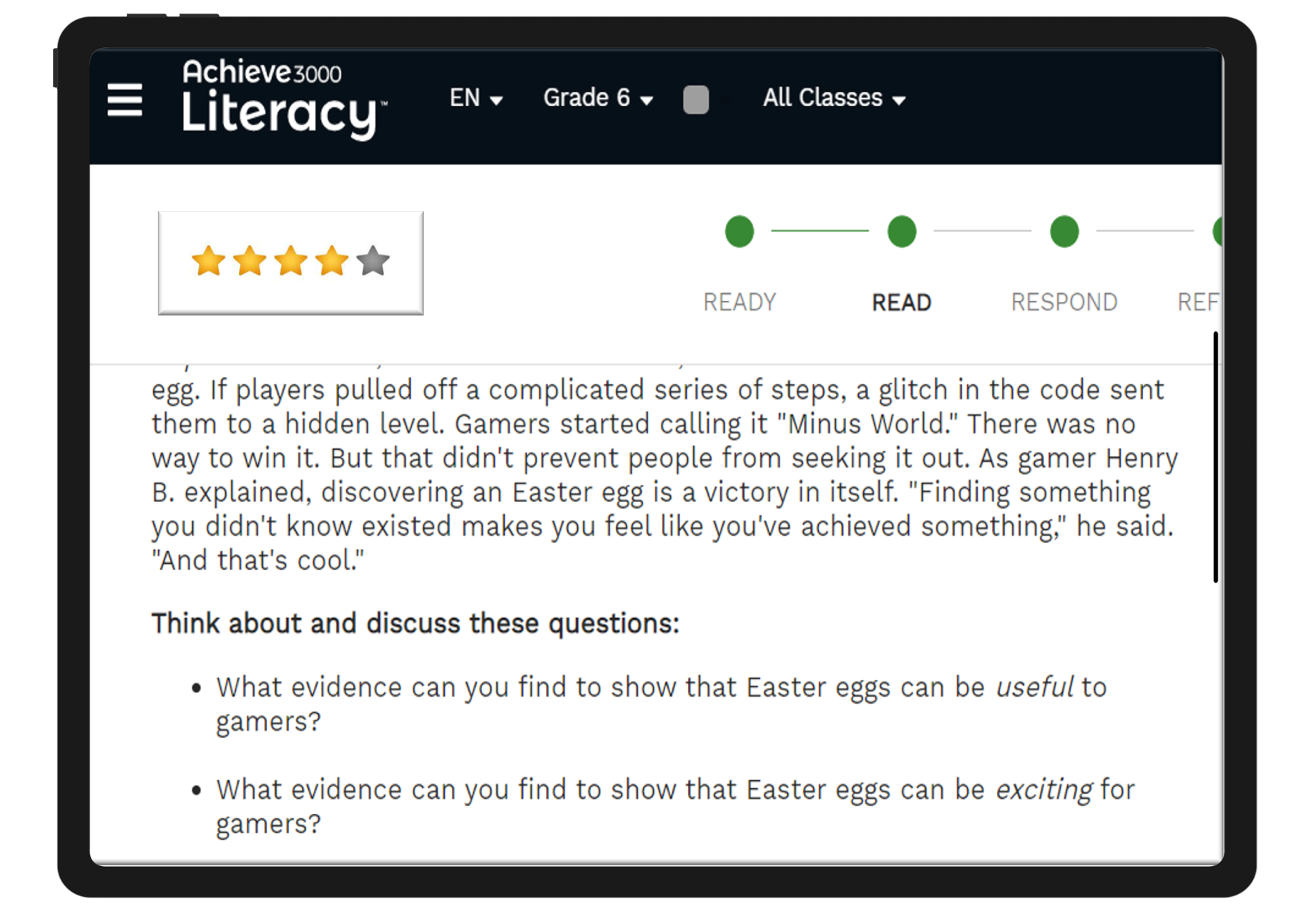 Template page and form | Achieve 3000, Grade 6, All Classes, Literacy, READY, READ, RESPOND, REF, egg. If players pulled off a complicated series of steps, a glitch in the code sent them to a hidden level. Gamers started calling it 