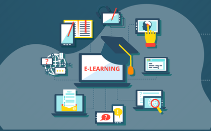 E - LEARNING, ?. Yellow and black square illustration